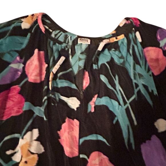 Vintage 1980s Montgomery Ward Floral Velour Loungewear Dress / Large - - Picture 2 of 4